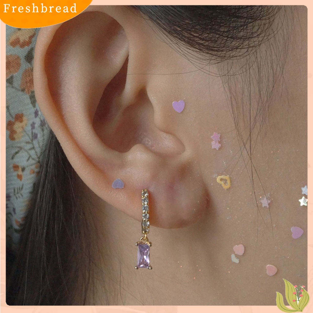 &lt; Freshbread &gt; 1pasang Anting Hoop Persegi Panjang Cubic Zirconia Perhiasan Anting Geometris Halus Untuk Pacaran