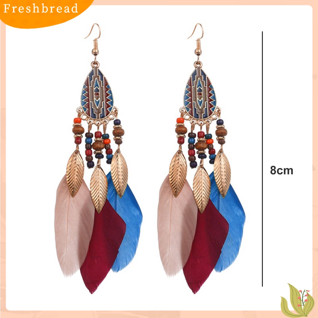 &lt; Freshbread &gt; 1pasang Anting Kait Gaya Etnik Tetesan Air Liontin Manik-Manik Kepribadian Eye-catching Dekorasi Hypoallergenic Bulu Buatan Vintage Menjuntai Anting-Anting