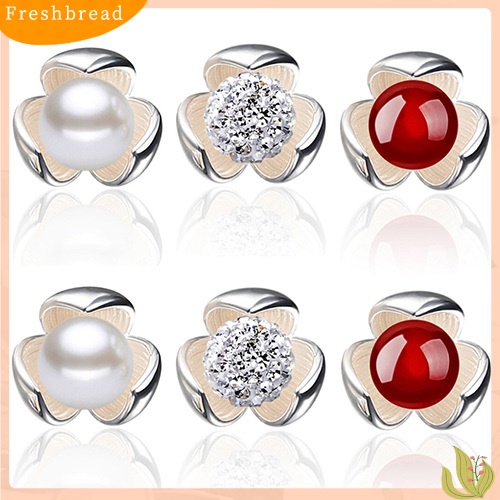 &lt; Freshbread &gt; Bunga925 Sterling Silver Ear Studs Berlian Imitasi Bola Anting Perhiasan Pernikahan