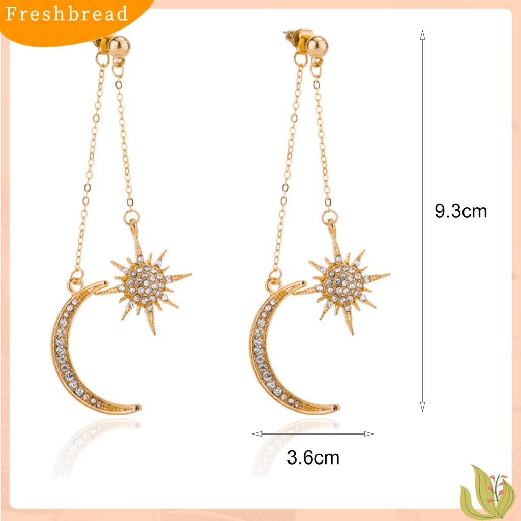 &lt; Freshbread &gt; 1pasang Anting Menjuntai Bulan Bintang Perhiasan Berlian Imitasi Berkilau Electroplating Stud Earrings Untuk Pakaian Sehari-Hari