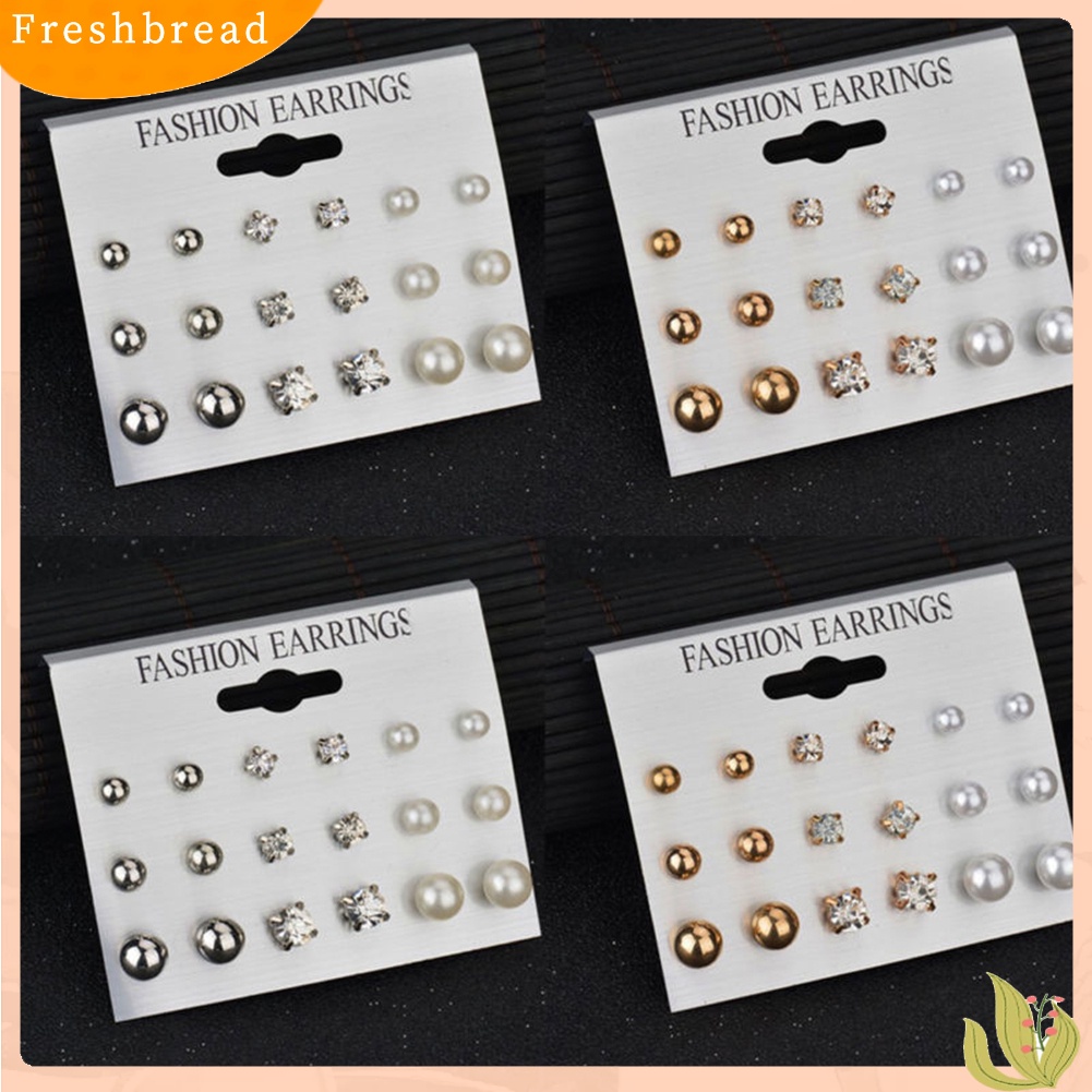 &lt; Freshbread &gt; 9pasang Fashion Wanita Berlian Imitasi Mutiara Imitasi Ear Stud Earrings Set Perhiasan Hadiah