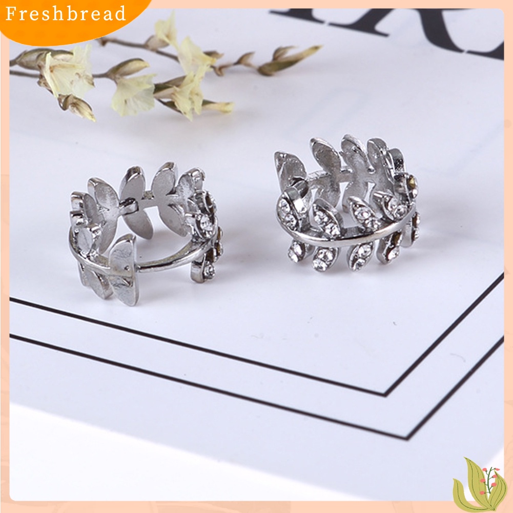 &lt; Freshbread &gt; Wanita Fashion Cubic Zirconia Hias Daun Menjuntai Huggie Earrings Piercing Perhiasan