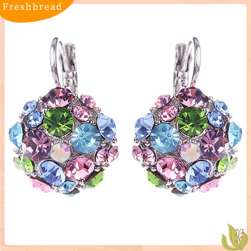 &lt; Freshbread &gt; Wanita Colorful Cubic Zirconia Ball Eardrop Leverback Earrings Perhiasan Pesta