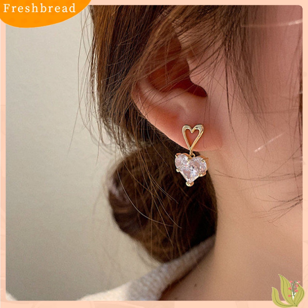 &lt; Freshbread &gt; 1Pc/1pasang Kalung Stud Anting Geometris Berkilau Manis Hias Semua Pertandingan Perhiasan Hadiah Aksesori Wanita Kristal Imitasi Cinta Hati Liontin Kalung Telinga Studs