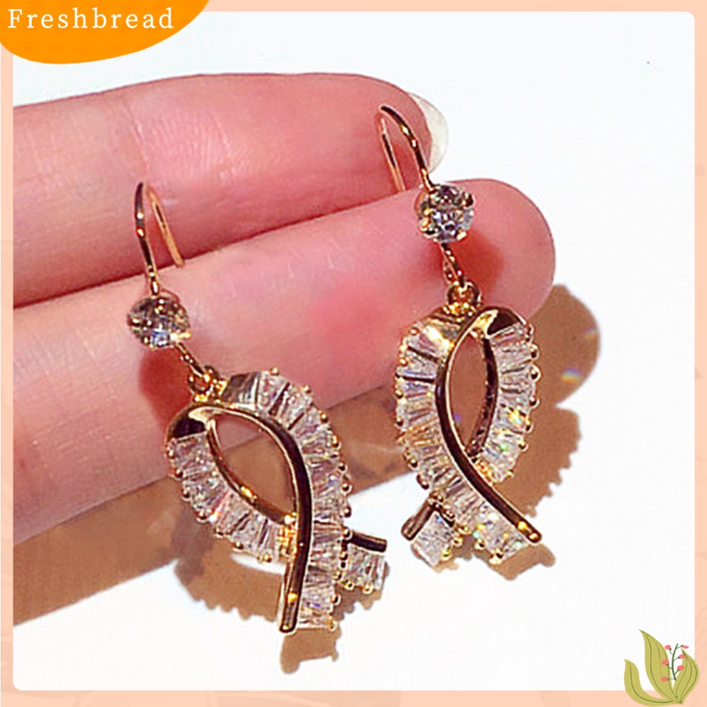 &lt; Freshbread &gt; 1pasang Anting Kait Ikatan Simpul Berlian Imitasi Perhiasan Halus Tahan Lama Drop Earrings Untuk Pakaian Sehari-Hari