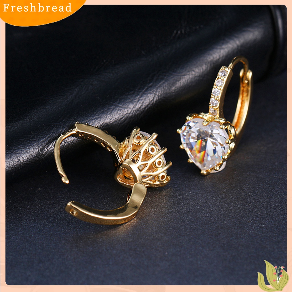 &lt; Freshbread &gt; 1pasang Anting Bulat Tembaga Romantis Mewah Berbentuk Hati Cubic Zirconia Hoop Earrings Perhiasan Pesta