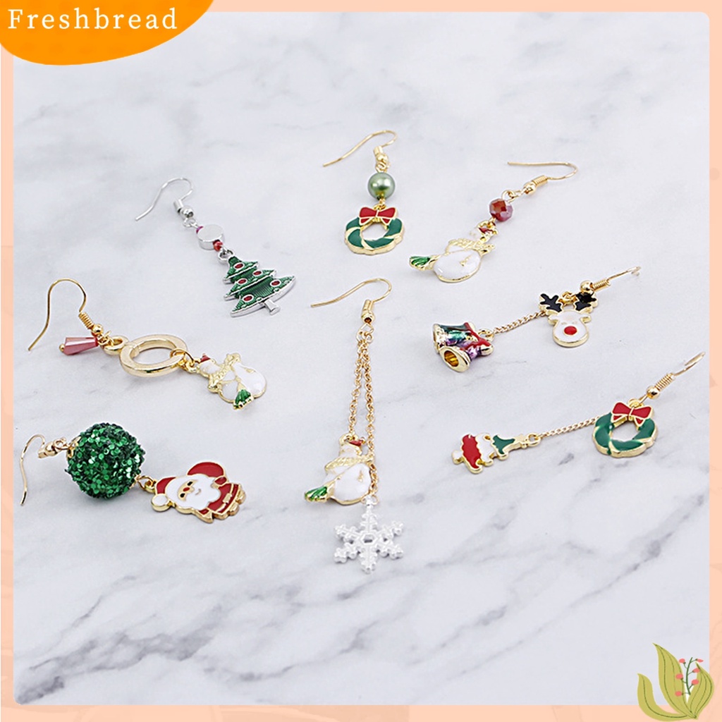 &lt; Freshbread &gt; 1pasang Anting Kait Natal Aplikasi Lebar Gaya Lucu Christmas Menjuntai Hook Earring Untuk Anak Perempuan