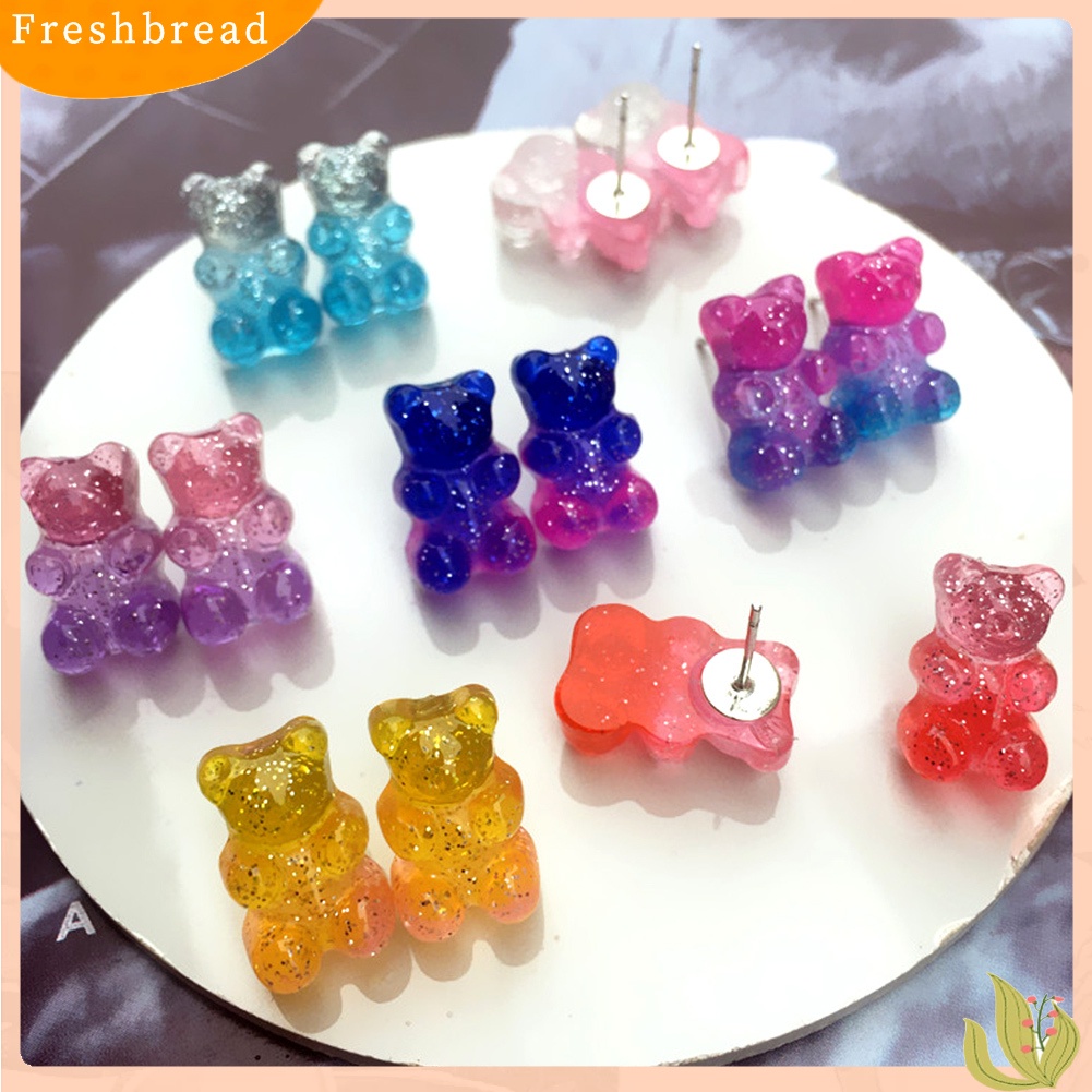 &lt; Freshbread &gt; Fashion Wanita Permen Warna Kartun Gummy Bear Ear Stud Earrings Perhiasan Hadiah