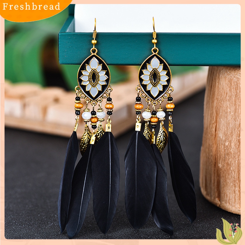 &lt; Freshbread &gt; 1pasang Anting Lady Bulu Sintetis Bohemia Kreatif Jumbai Anting Menjuntai Untuk Pakaian Sehari-Hari