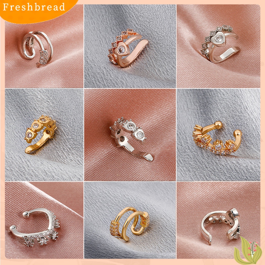 &lt; Freshbread &gt; 1Pc Jantung Berongga Tanpa Tindik Klip Telinga Lapisan Ganda Cubic Zirconia Klip Tulang Telinga Perhiasan Fashion