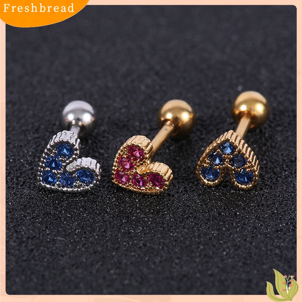 &lt; Freshbread &gt; 1Pc Wanita Berlian Imitasi Hias Jantung Telinga Stud Anting Tindik Tulang Rawan Perhiasan