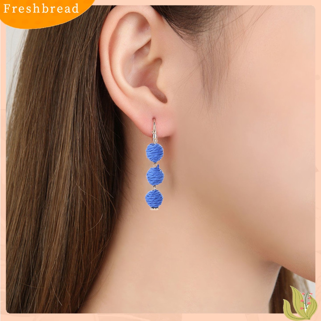 &lt; Freshbread &gt; 1pasang Anting Kait Bulat Menenun Rotan Bohemian Anting Menjuntai Panjang Untuk Liburan