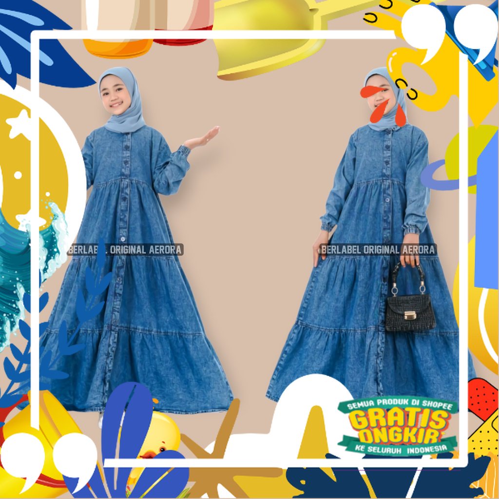 Baju Gamis Dress Jeans Anak Perempuan Tanggung Umur 11 12 15 Tahun Terbaru 2022 Modern Kondangan Kek