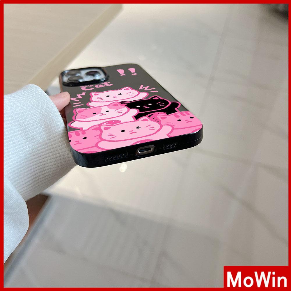 For iPhone 14 Pro Max iPhone Case Black Glossy TPU Soft Case Shockproof Protection Camera Cute Pink Cat Compatible with iPhone 13 Pro max 12 Pro Max 11 xr xs max 7Plus 8Plus