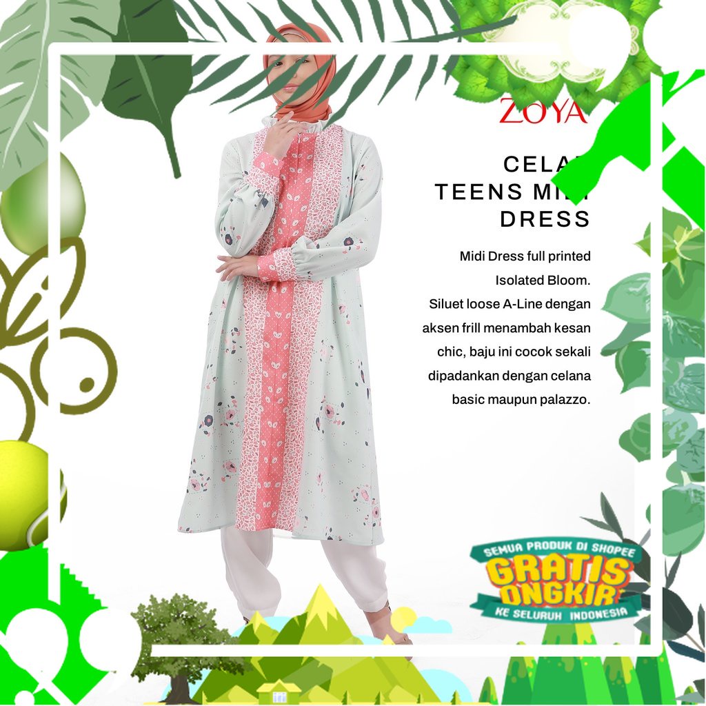 Zoya Pakaian Muslim Wanita Gamis Anak Best Seller Celaz Teens Midi Dress/ edisi lebaran2023