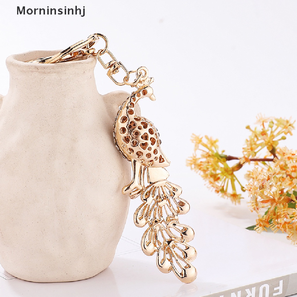 Mornin Bling Berlian Imitasi Gantungan Kunci Elegan Colorful Peacock Keychain Peafowl Peahen Keyring Bag Pendant Gantungan Kunci Mobil Ring id