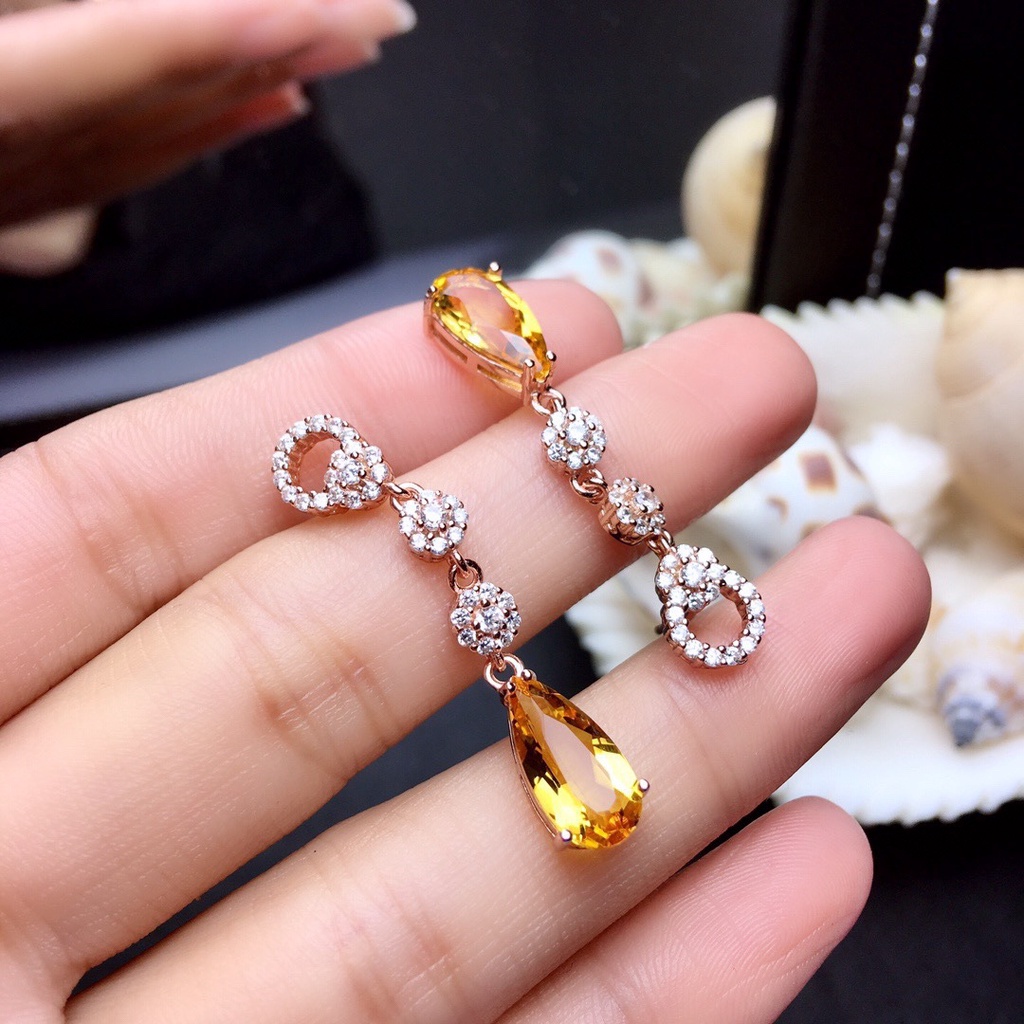 Goldkingdom Aksesoris Perhiasan Fashion Ready Stock Anting Wanita Micro Hias Berlian Berlian Kuning Earrings