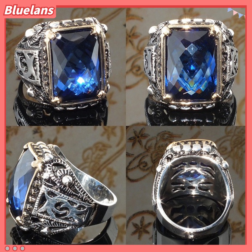 {In Stock} Mewah Persegi Kubik Zirkon Pria Jari Cincin Pesta Perjamuan Perhiasan Dekorasi Hadiah