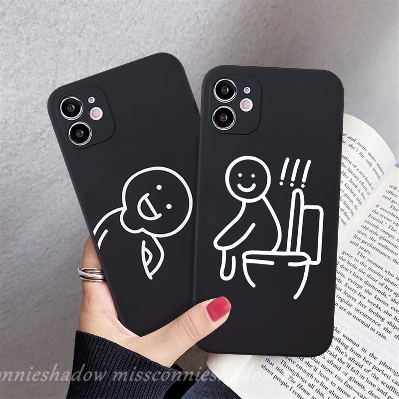 IPHONE Art Simple Line Karakter Lucu Case Kompatibel Untuk Iphone11 14 13 12 Pro Max 7Plus XR 6 7 8 6S Plus X XS Max SE 2020 Kartun Pasangan Lembut Tpu Tepi Lurus Penutup Belakang