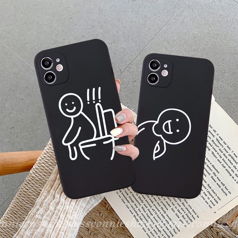 IPHONE Art Simple Line Karakter Lucu Case Kompatibel Untuk Iphone11 14 13 12 Pro Max 7Plus XR 6 7 8 6S Plus X XS Max SE 2020 Kartun Pasangan Lembut Tpu Tepi Lurus Penutup Belakang