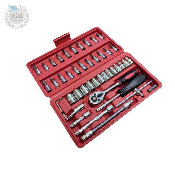 Kunci Shock Set Kunci Sok 46 PC Set Socket 1/4&quot; Socket Tool Kit Pas OLS Kunci SOK 46 PC Set Socket (1/4 &quot;) Full Lengkap Socket Tool Kit Pas Ring L Motor Mobil