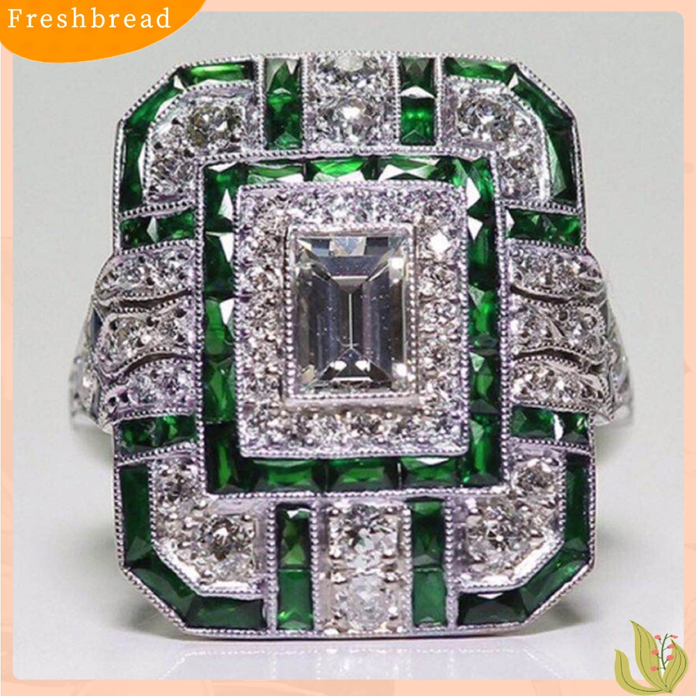 {In Stock} Pernikahan Pertunangan Wanita Retro Cubic Zirconia Bertatahkan Perhiasan Cincin Jari Persegi