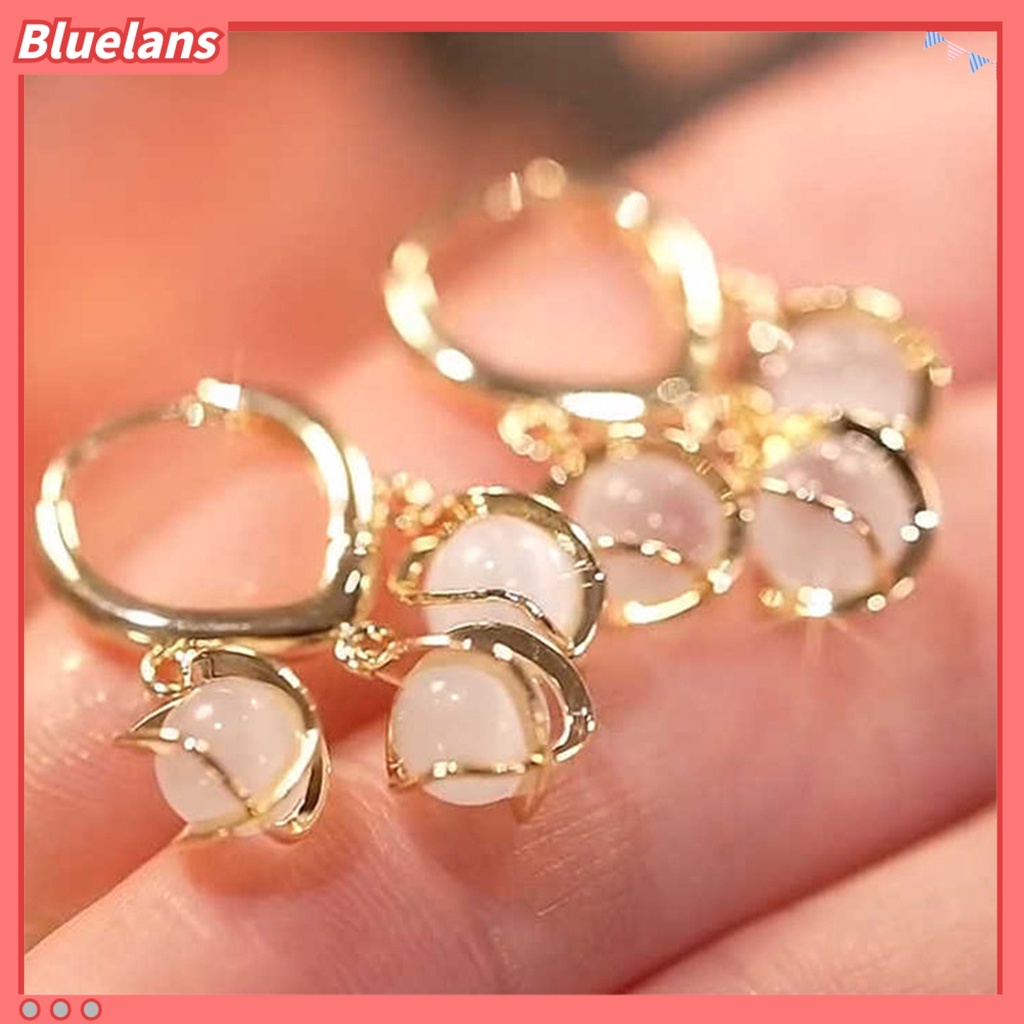 {In Stock} 1pasang Anting Hoop Tepi Halus High-end Tembaga Tembus Opal Anti-Radangan Menjuntai Anting-Anting Hadiah Pernikahan