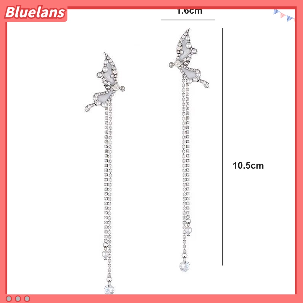 {In Stock} 1pasang Manset Telinga Tanpa Tindik Rumbai Panjang Mutiara Imitasi Peri Elegan Berlian Imitasi Kupu-Kupu Tulang Rawan Klip Anting Perhiasan Fashion