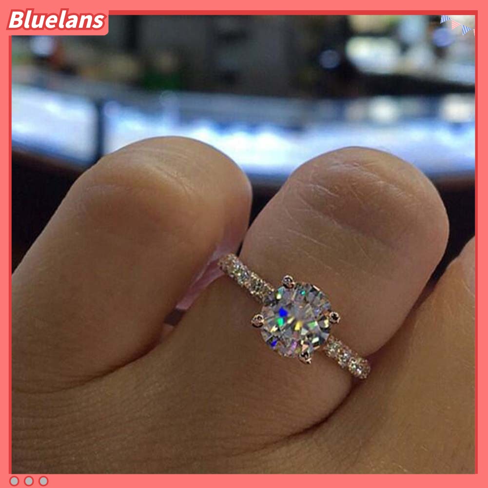 {In Stock} Glitter Bulat Berlian Imitasi Bertatahkan Band Jari Cincin Pengantin Pernikahan Perhiasan Hadiah