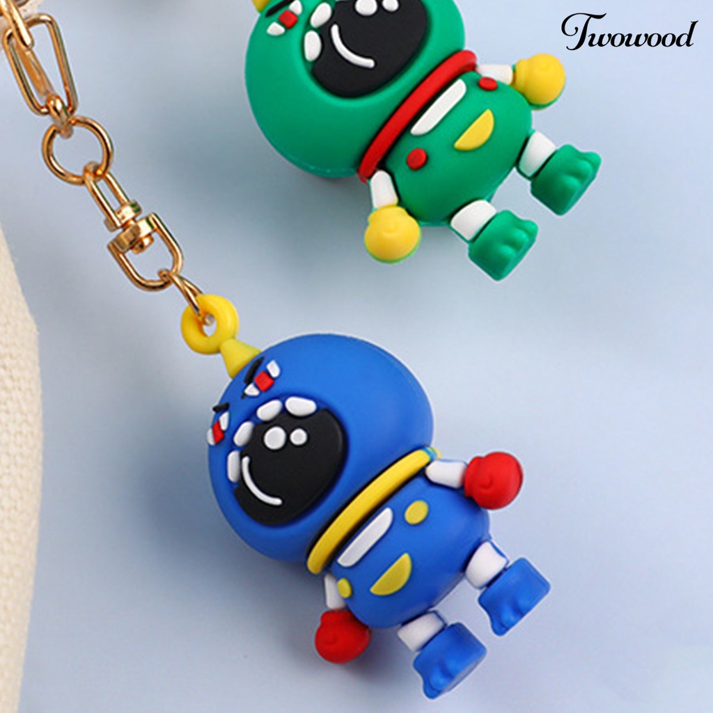 Twowood Dinosaurus Astronot Gantungan Kunci 3D DIY Ransel Ornamen Silikon Kartun Spaceman Dino Car Key Ring Pendant Perlengkapan Siswa