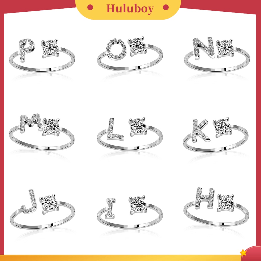 {Ready Stock} Cincin Terbuka Indah Dapat Disesuaikan Warna Silver Adjustable Huruf Alfabet Perhiasan Wanita Untuk Pesta