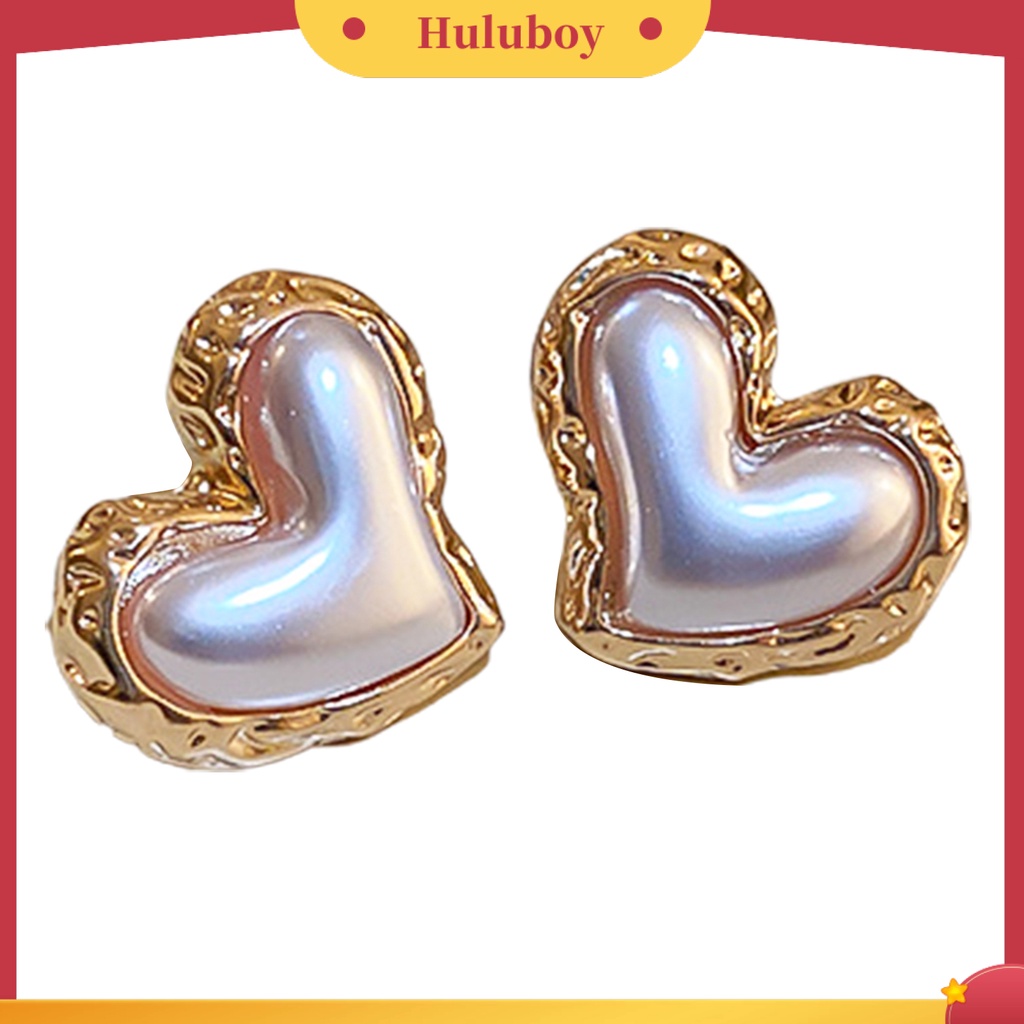 {Ready Stock} Women Ear Studs Gradient Heart-Berbentuk Cahaya Mewah Perak Wanita Kepribadian Fashion Mutiara Imitasi Stud Earrings Pakaian Sehari-Hari