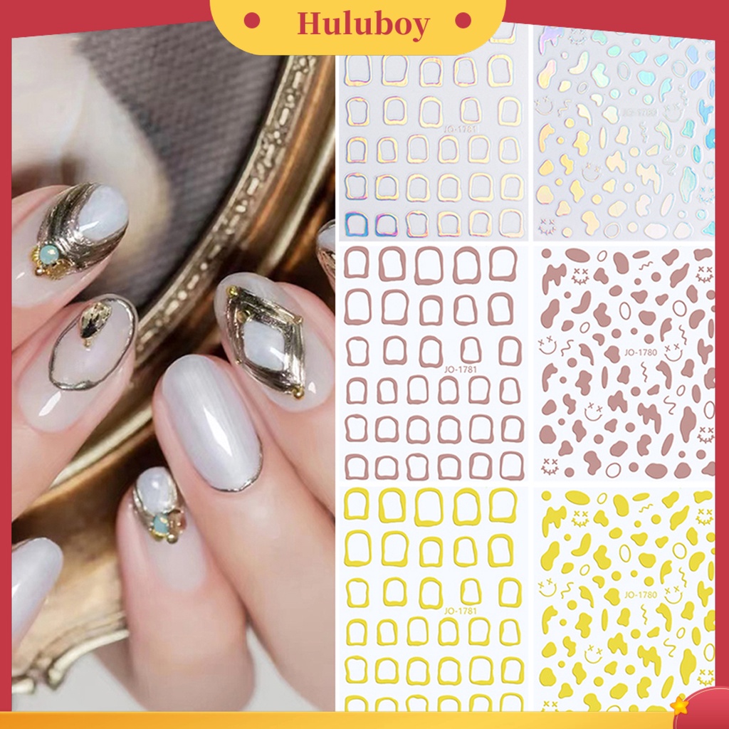 {In Stock} Stiker Kuku Pola Tidak Teratur Warna Hidup Mengkilap Efek Visual Kuat Lengket Bingkai Kertas Hias Perekat Diri Berkilau DIY Nail Art Decal Nail Supplies