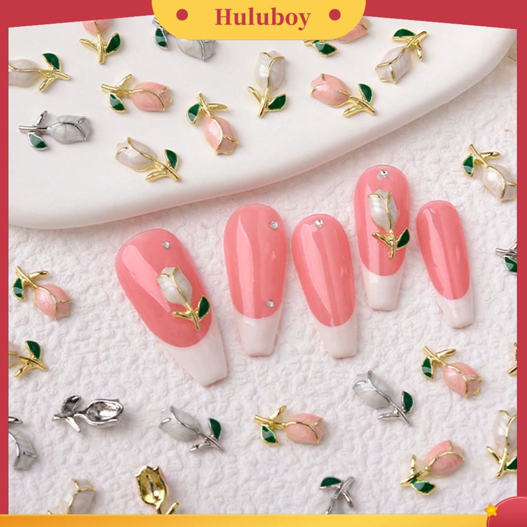 {In Stock} 10Pcs Nail Art Tulip High Gloss Tiga Dimensi Tidak Luntur Dapat Dilepas DIY Alloy Wanita Glitter Tulip Manicure Dekorasi Kecantikan Supply