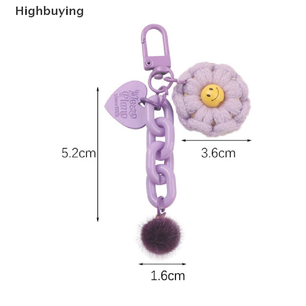 Hbid Lucu Bola Mewah Smiley Face Bunga Matahari Warna Gantungan Kunci Ransel Kunci Liontin Keyrings Aksesoris Kawaii Key Ring Mainan Charm Hadiah Ornamen Glory