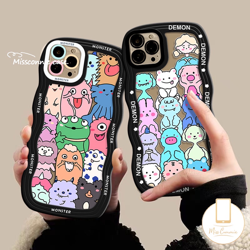 Case Redmi Note Hewan Lucu Imut10 11 11Pro 10s 11s 8 9 9s 10Pro Max Redmi 12C 9A A1+10A 10 9C A1 9 10C 9T POCO M3 X3 NFC Pro Mi 11T Pro Kartun Monster Kecil Bergelombang Tepi Sarung