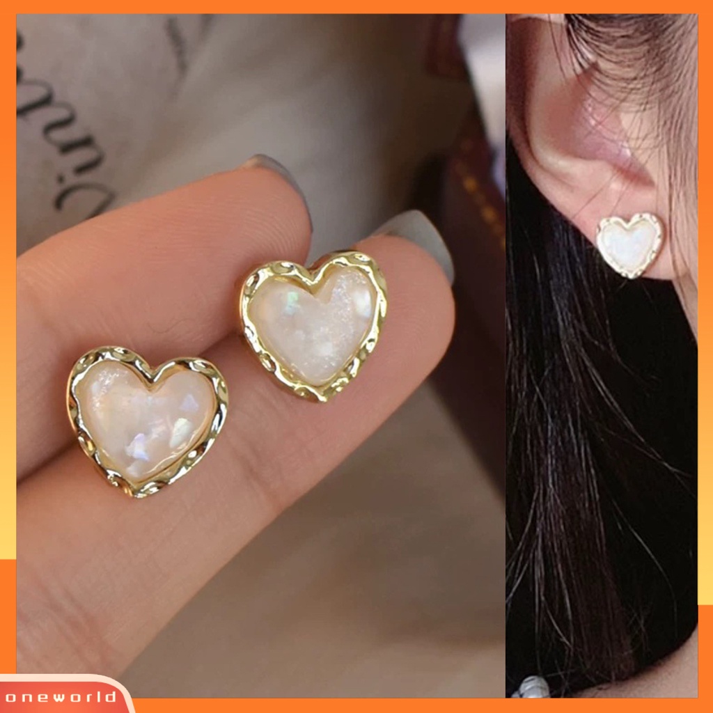 [OWR] 1pasang Anting Wanita Retro Elegan Berkilau Geometris Temperamen Menghias Nikel Gratis Bentuk Hati Stud Earrings Perhiasan Aksesori