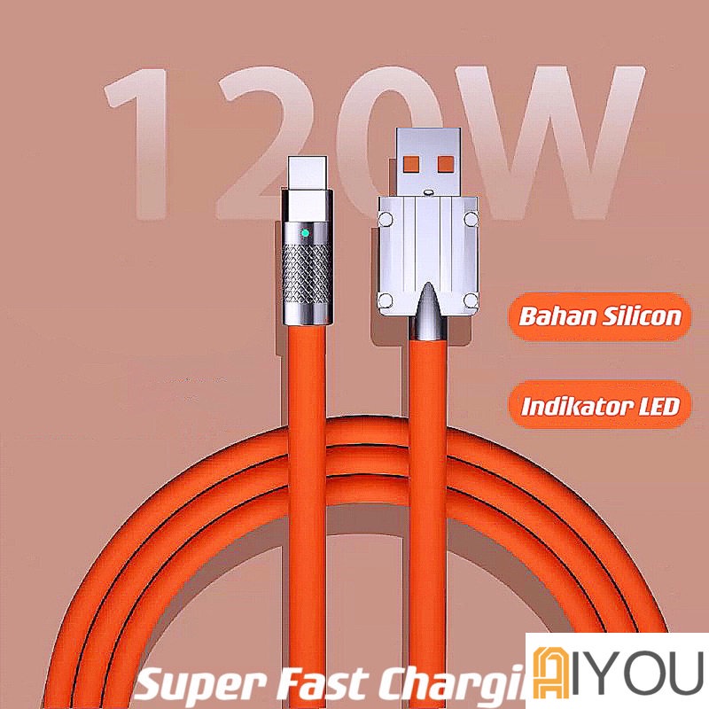 Kabel Data / Charger Micro USB / Type C/For iPhone 120W 6A Bahan Silikon