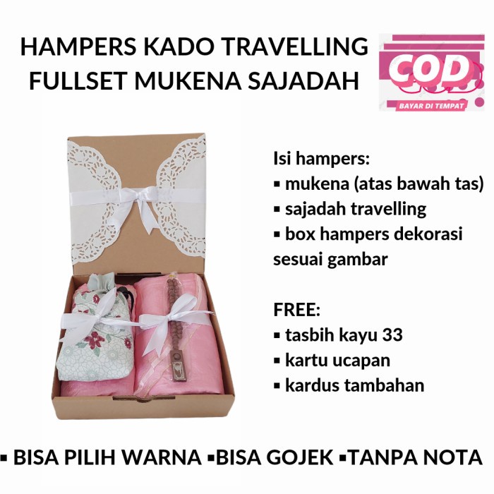 

ARS04 HAMPERS MUKENA SAJADAH TRAVELLING FREE TASBIH DAN KARTU UCAPAN - dengan sajadah