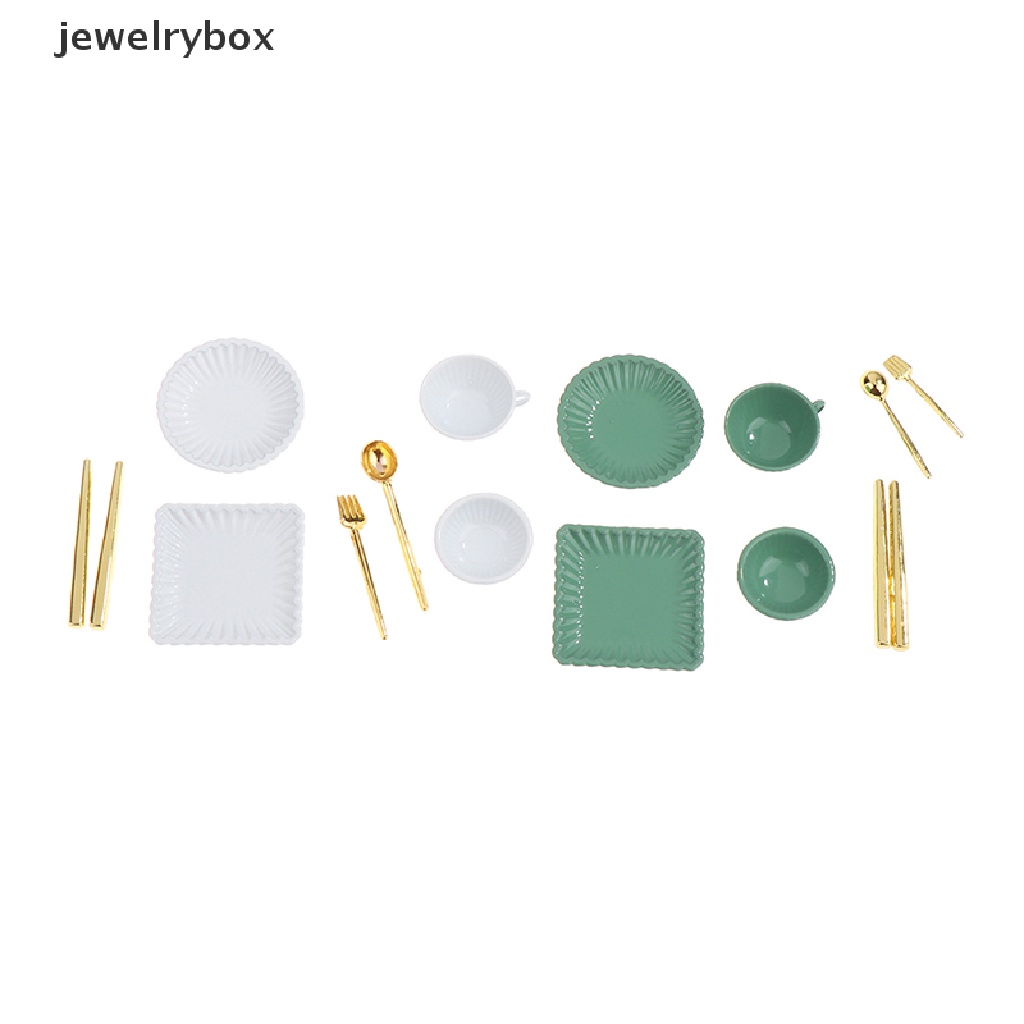 [jewelrybox] 1set 1: 12rumah Boneka Miniatur Cangkir Kopi Piring Garpu Sendok Mangkuk Peralatan Makan Model Dekorasi Dapur Mainan Butik