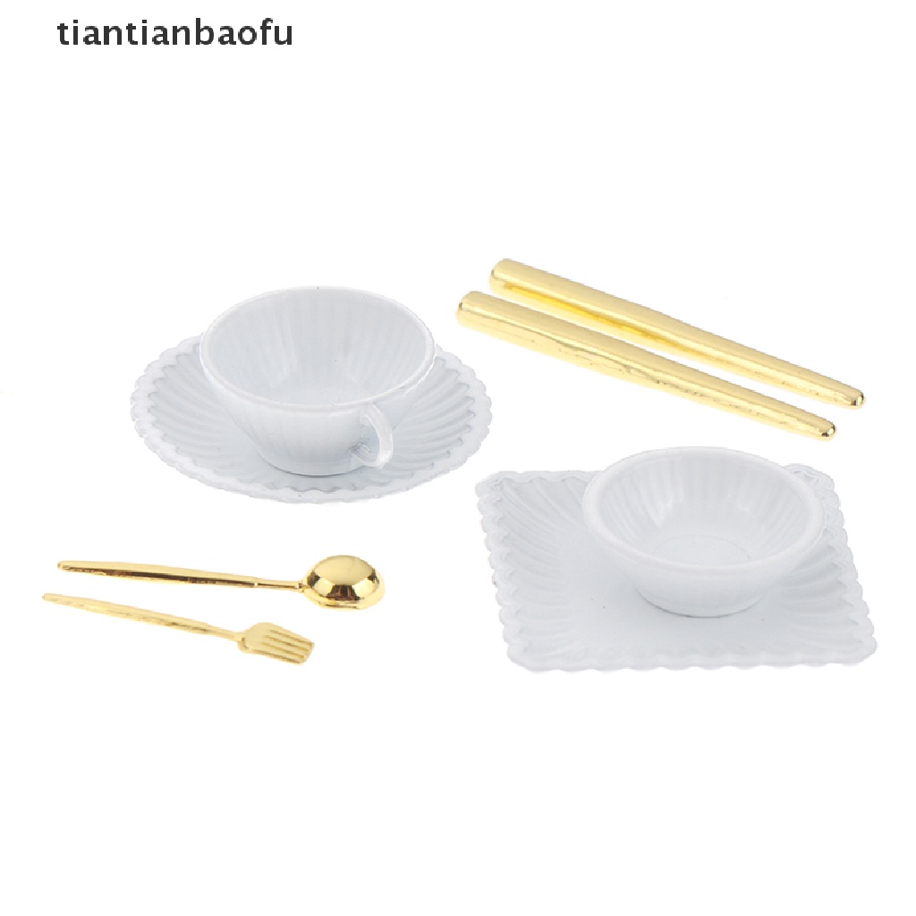 [tiantianbaofu] 1set 1: 12rumah Boneka Miniatur Cangkir Kopi Piring Garpu Sendok Mangkuk Peralatan Makan Model Dekorasi Dapur Mainan Butik