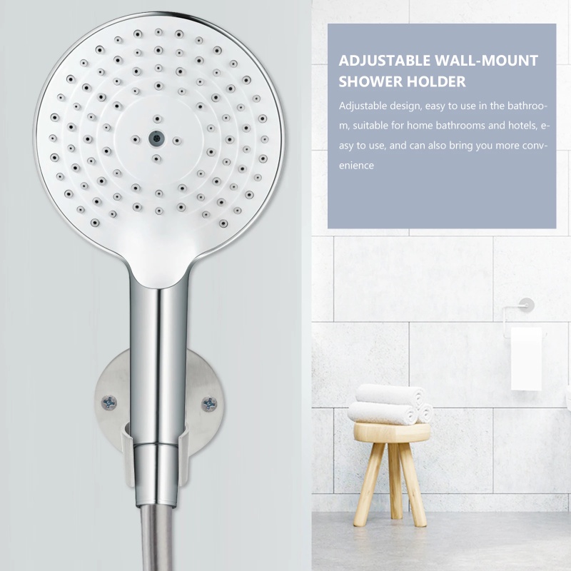 Stainless Steel Kamar Mandi Mudah Menginstal Shower Head Holder Dengan Sekrup Braket Shower Heavy Duty Tahan Lama360°Holder Kepala Shower Genggam Adjustable Holder Kepala Shower Universal