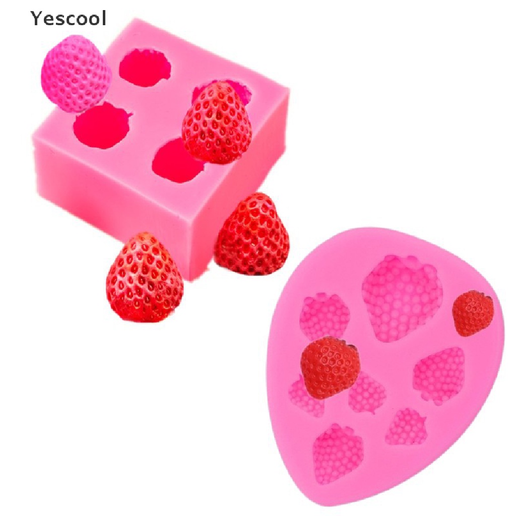 Yescool Cetakan Fondant Silikon Strawberry Mini 3D Berries Cetakan Permen Fondant Coklat ID