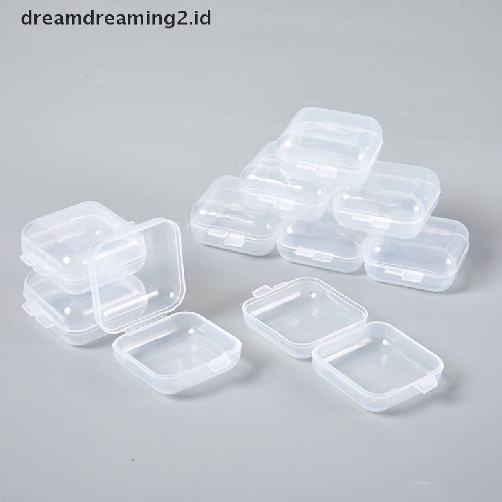 (hot) 10pcs Kotak Penyimpanan Plastik Mini Transparan Tempat Penyimpanan Perhiasan Anting Cincin Finishing Kotak Wadah Penyimpanan Barang Kecil//