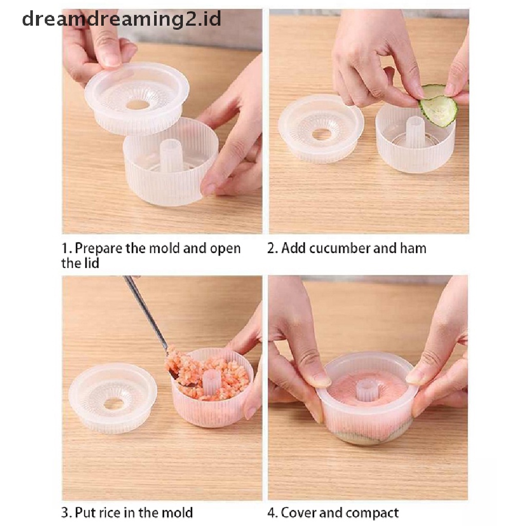 (hot) 2pcs Pembuat Bentuk Donat Sushi Kreatif Rice Ball Mold Home Non-Stick Rice Mold//