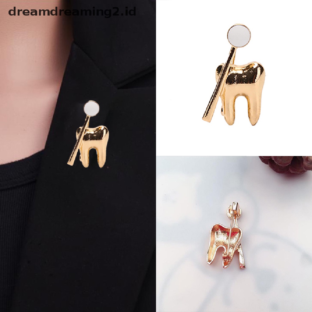 (hot) Klasik Mode Golden Tooth Bentuk Bros Pin Kerah Ransel Lencana Perhiasan Hadiah//