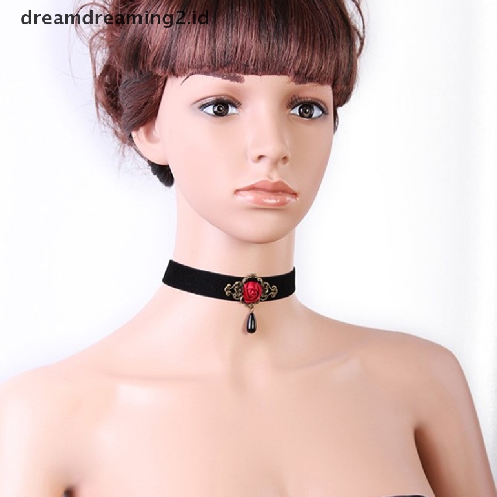 (hot) 1pc Kalung Choker Mawar Elegan Untuk Aksesoris Wanita Gothic Party Jewelry//