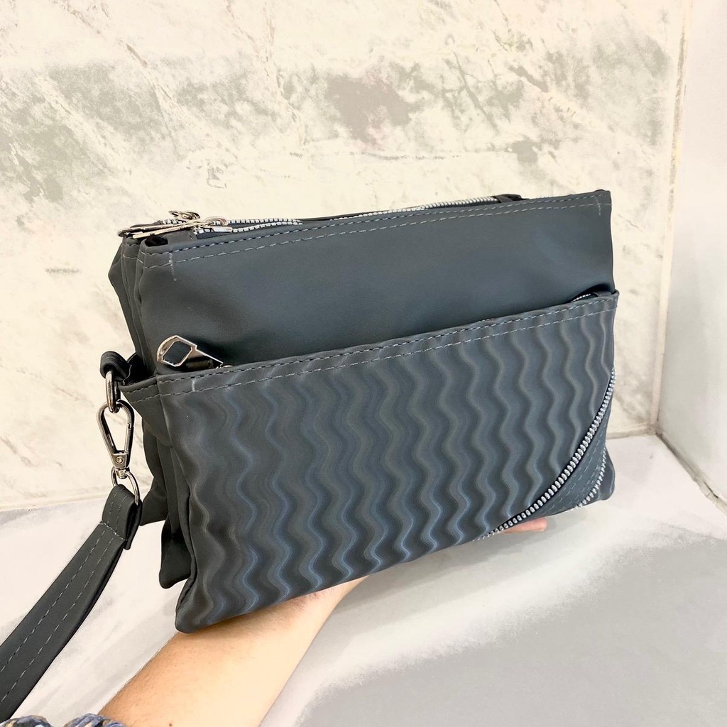 Akaci Tas Wanita Selempang pouch 09-8058 Jema 4 ruang Terbaru Nilon Salur bisa tenteng kerja hangout cewek ibu