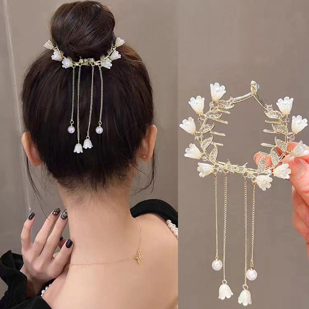 Needway Bunga Ponytail Hair Clip Hiasan Kepala Elegan Mutiara Sederhana Bunga Mawar Kupu-Kupu Berlian Ponytail Holder Tinggi Ponytail Fixed Clip Small Hair Claw