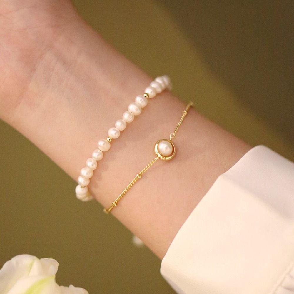 Needway Korea Gelang Mewah Trendi Rantai Manis Keperakan Indah Baroque Double Layer Bracelet